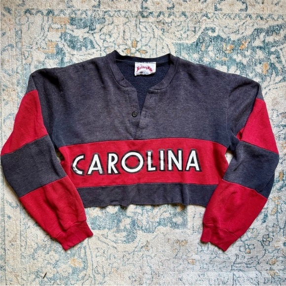 nutmeg mills Tops - VINTAGE 80’s Nutmeg Mills CAROLINA Cropped Henley Jersey Sport Sporty Collegiate